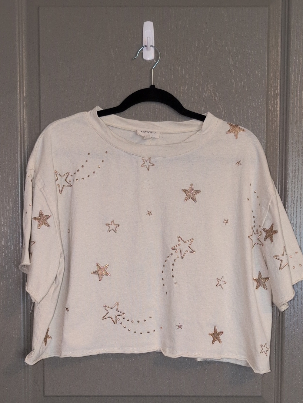 Star Embellished Cream Cropped Top